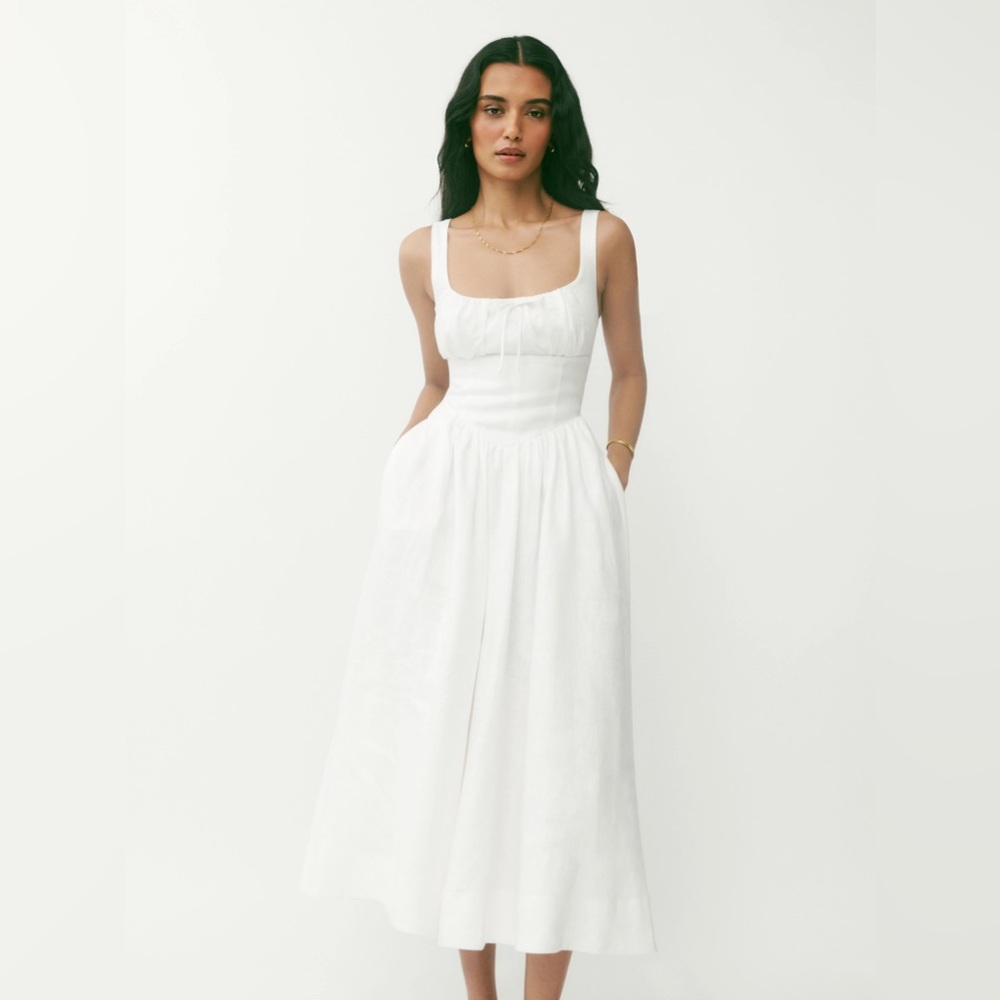 NEW Reformation Balia Linen Dress Size 4 White